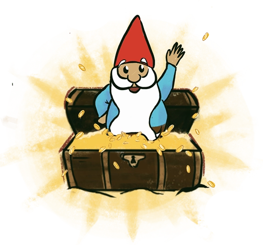 Click me for a gnome secret! Gnome emerging from treasure chest